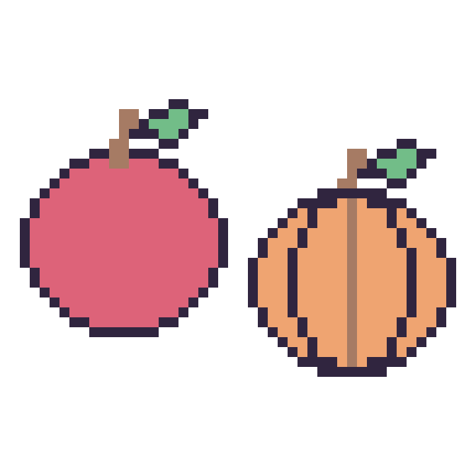 Modèle de pixel art Pomme et Citrouille sur une grille de 48 par 48 cases