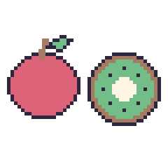 Pixel art Pomme et Kiwi, grille 48 × 48