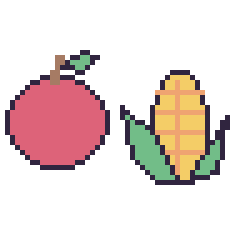 Pixel art Pomme et Maïs, grille 48 × 48