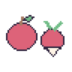 Pixel art Pomme et Radis, grille 48 × 48