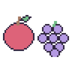 Pixel art Pomme et Raisin, grille 48 × 48