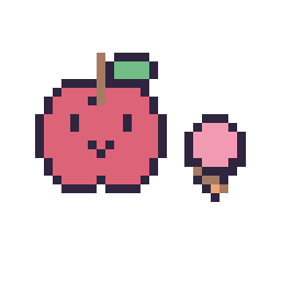 Pixel art Pomme kawaii 16 × 16 et Glace simple 10 × 10, grille 32 × 32