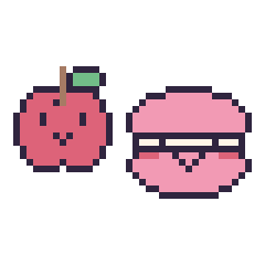 Pixel art Pomme kawaii 16 × 16 et Macaron kawaii, grille 40 × 40