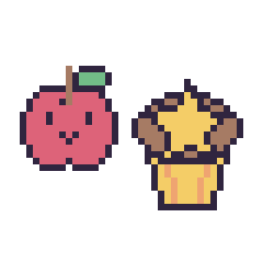 Pixel art Pomme kawaii 16 × 16 et Muffin avec une étoile, grille 40 × 40