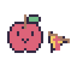 Pixel art Pomme kawaii 16 × 16 et Pizza simple 10 × 10, grille 32 × 32