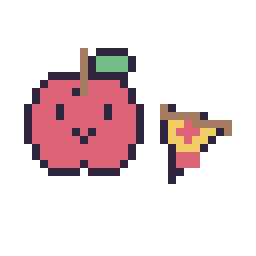 Pixel art Pomme kawaii 16 × 16 et Pizza simple 12 × 12, grille 32 × 32