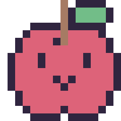 Pixel art Pomme kawaii 16 × 16, grille 16 × 16