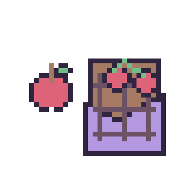 Modèle de pixel art Pomme simple 10 × 10 et Chocolat avec des cerises sur une grille de 40 par 40 cases