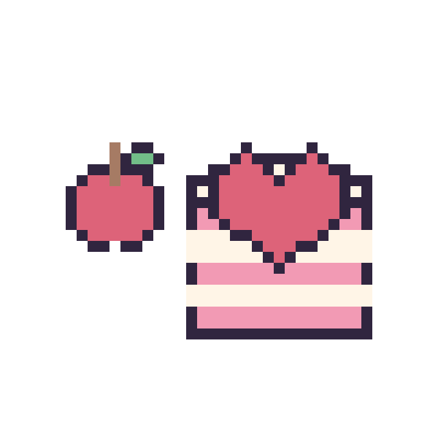 Modèle de pixel art Pomme simple 10 × 10 et Gâteau avec un cœur sur une grille de 40 par 40 cases