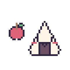 Pixel art Pomme simple 10 × 10 et Onigiri kawaii, grille 40 × 40