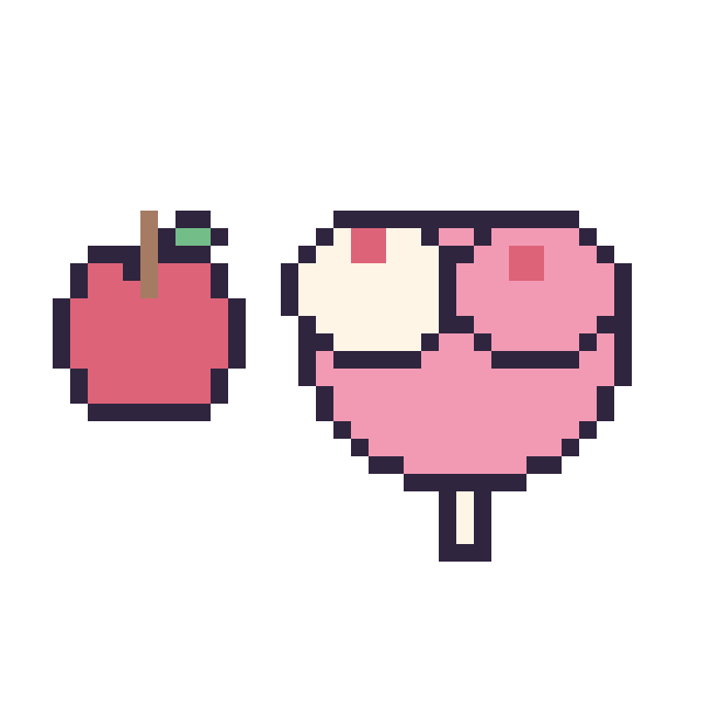 Modèle de pixel art Pomme simple 12 × 12 et Sucette double garniture sur une grille de 40 par 40 cases