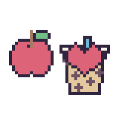 Pixel art Pomme simple 16 × 16 et Boba avec un cœur, grille 40 × 40