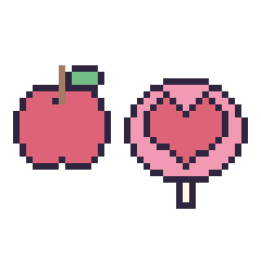 Pixel art Pomme simple 16 × 16 et Sucette avec un cœur, grille 40 × 40