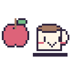 Pixel art Pomme simple 16 × 16 et Tasse de thé kawaii, grille 40 × 40