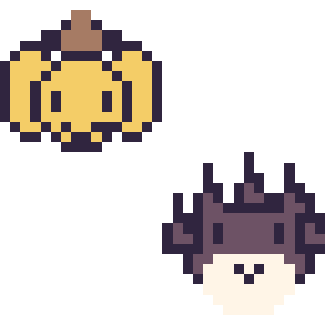 Modèle de pixel art Pompompurin mini et Badtz-Maru mini sur une grille de 32 par 32 cases