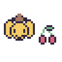 Pixel art Pompompurin mini et Cerise simple 10 × 10, grille 32 × 32