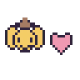 Pixel art Pompompurin mini et Cœur simple 10 × 10, grille 32 × 32