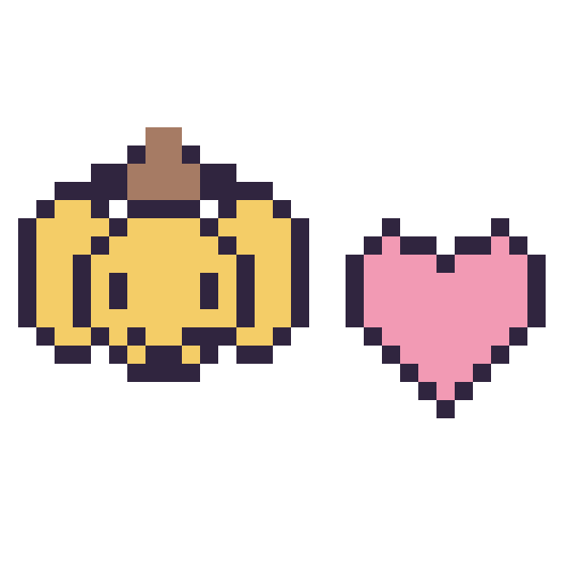 Modèle de pixel art Pompompurin mini et Cœur simple 12 × 12 sur une grille de 32 par 32 cases