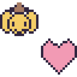Pixel art Pompompurin mini et Cœur simple 16 × 16, grille 32 × 32