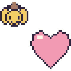 Pixel art Pompompurin mini et Cœur, grille 40 × 40