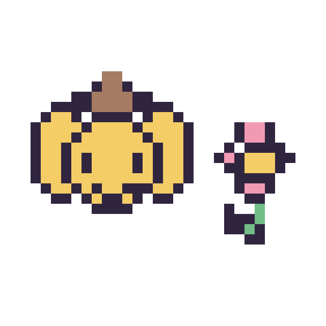 Modèle de pixel art Pompompurin mini et Fleur simple 12 × 12 sur une grille de 32 par 32 cases
