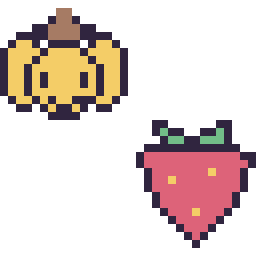 Pixel art Pompompurin mini et Fraise simple 16 × 16, grille 32 × 32