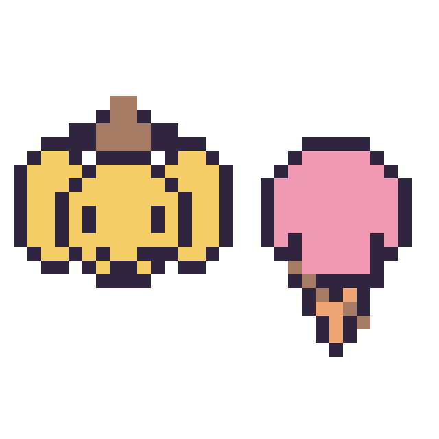 Modèle de pixel art Pompompurin mini et Glace kawaii 16 × 16 sur une grille de 32 par 32 cases