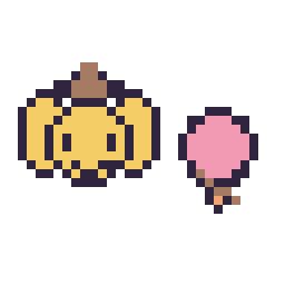 Pixel art Pompompurin mini et Glace simple 12 × 12, grille 32 × 32