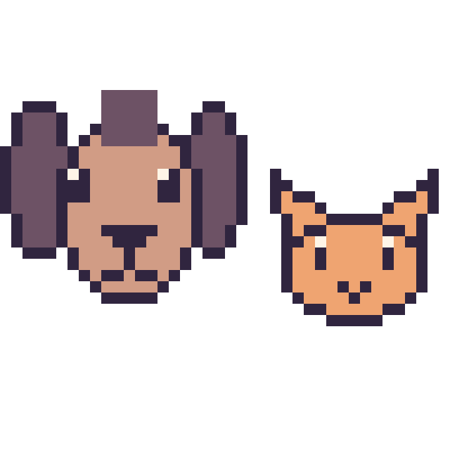 Modèle de pixel art Poney et Chat en portrait sur une grille de 40 par 40 cases