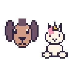 Pixel art Poney et Licorne assis, grille 48 × 48