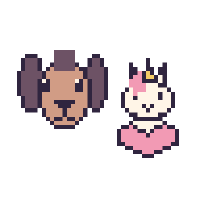 Modèle de pixel art Poney et Licorne avec un cœur sur une grille de 48 par 48 cases
