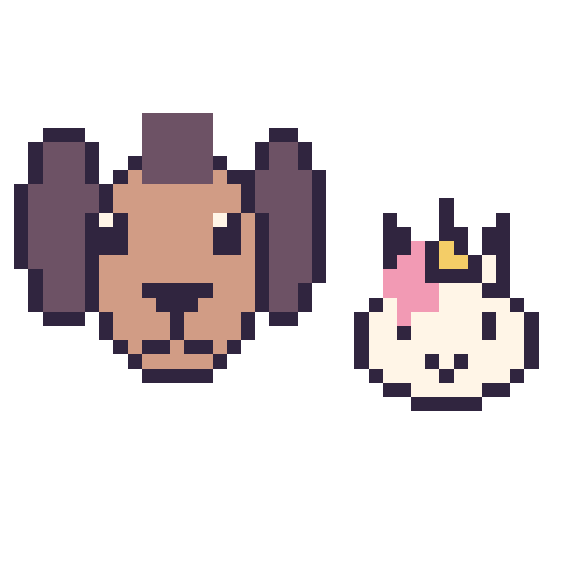 Modèle de pixel art Poney et Licorne en portrait sur une grille de 40 par 40 cases
