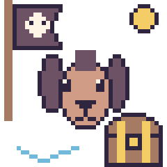 Pixel art Poney en aventure pirate, grille 40 × 40