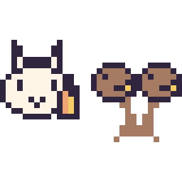 Pixel art Ponyta mini et Doduo mini, grille 32 × 32