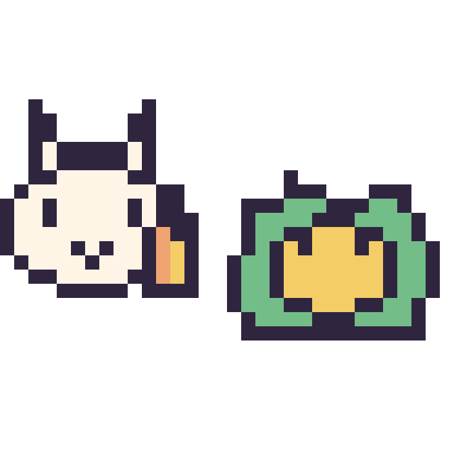 Modèle de pixel art Ponyta mini et Nucléos mini sur une grille de 32 par 32 cases