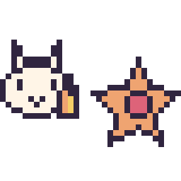 Pixel art Ponyta mini et Stari mini, grille 32 × 32
