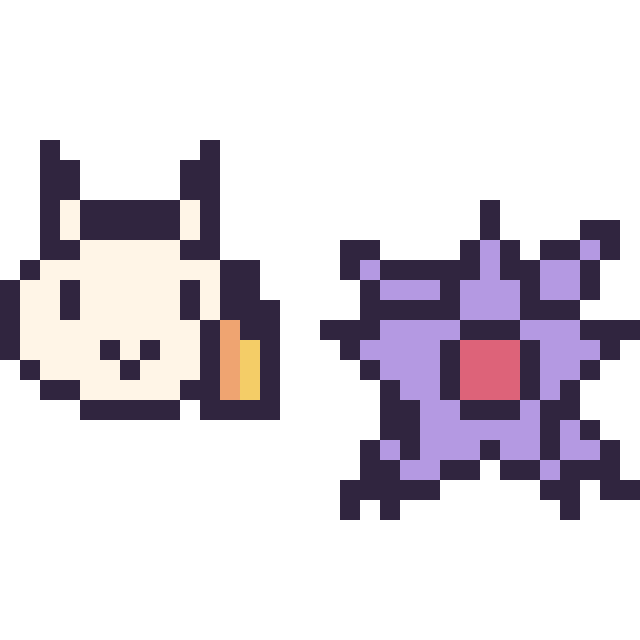 Modèle de pixel art Ponyta mini et Staross mini sur une grille de 32 par 32 cases