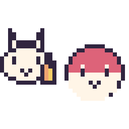 Pixel art Ponyta mini et Voltorbe mini, grille 32 × 32