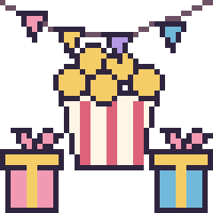 Pixel art Pop-corn pour un anniversaire, grille 40 × 40