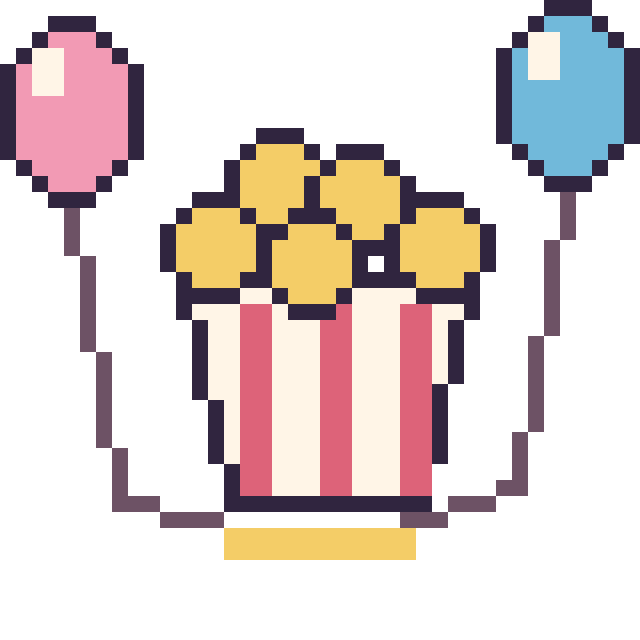 Modèle de pixel art Pop-corn avec des ballons sur une grille de 40 par 40 cases