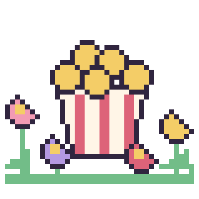 Modèle de pixel art Pop-corn dans le jardin sur une grille de 40 par 40 cases