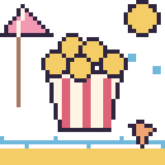 Pixel art Pop-corn à la plage, grille 40 × 40