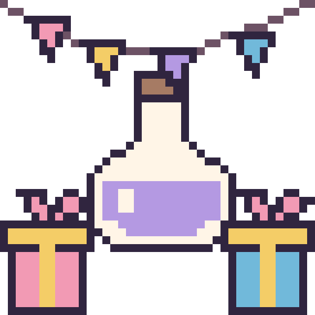 Modèle de pixel art Potion pour un anniversaire sur une grille de 40 par 40 cases