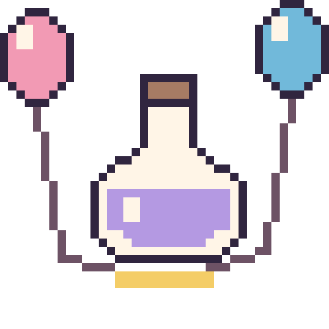 Modèle de pixel art Potion avec des ballons sur une grille de 40 par 40 cases