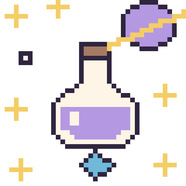 Modèle de pixel art Potion dans l’espace sur une grille de 40 par 40 cases