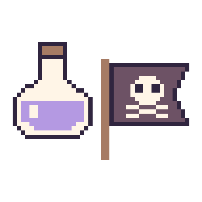 Modèle de pixel art Potion et Drapeau pirate sur une grille de 48 par 48 cases