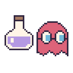Pixel art Potion et Fantôme Pac-Man, grille 48 × 48