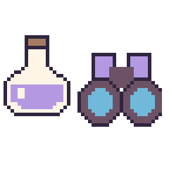 Pixel art Potion et Jumelles, grille 48 × 48