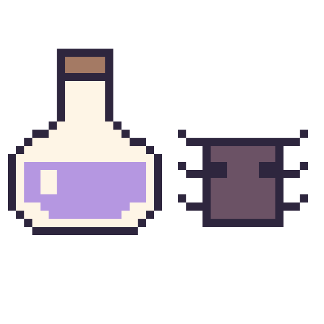 Modèle de pixel art Potion et Araignée Minecraft 16 × 16 sur une grille de 40 par 40 cases
