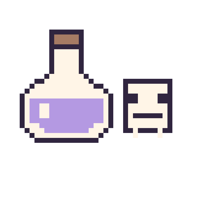 Modèle de pixel art Potion et Squelette Minecraft 16 × 16 sur une grille de 40 par 40 cases